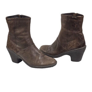 Camper Brown Leather Wedge Ankle Boots Women's Size 39 / US 8.5-9 Made in Morocc